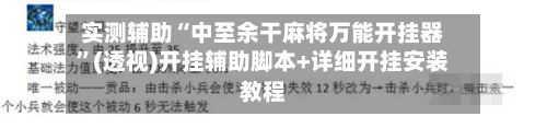 实测辅助“中至余干麻将万能开挂器”(透视)开挂辅助脚本+详细开挂安装教程-第3张图片